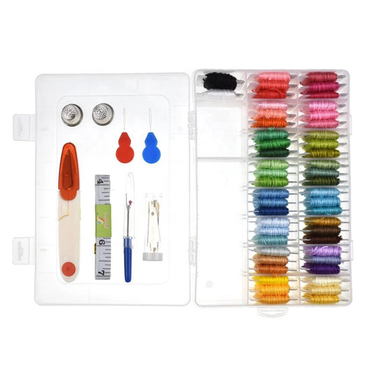 SHELIKE 100 Colors Embroidery Yarn DIY Sewing Kits Embroidery Floss Box With Sewing Accessories