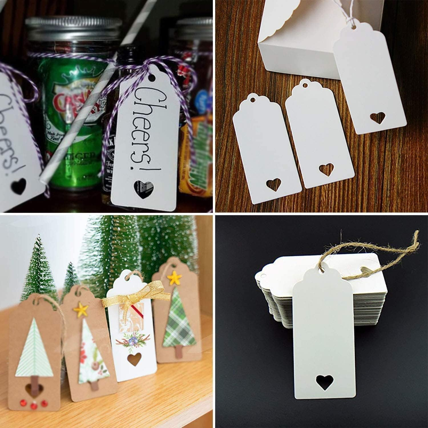 200 Kraft Paper Gift Tags with Heart Shaped Labels, 10m Jute Twine, for ...