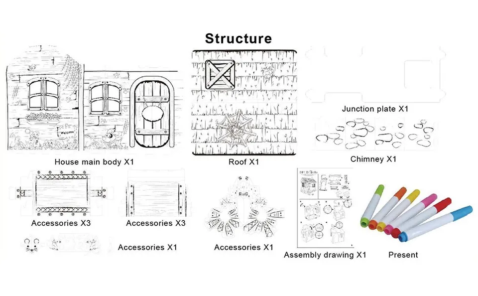 3D DIY Doodle Cardboard Toy Indoor Playhouse Kids Cubby House With Pen