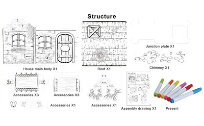 3D DIY Doodle Cardboard Toy Indoor Playhouse Kids Cubby House With Pen