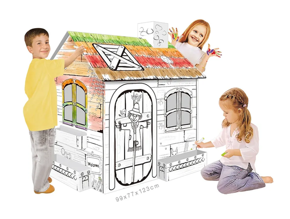 3D DIY Doodle Cardboard Toy Indoor Playhouse Kids Cubby House With Pen