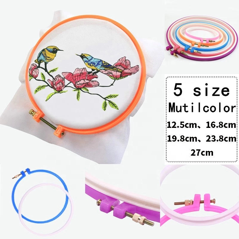 5 Adjustable Sewing Tools ABS Multicolor Embroidery and Cross Stitch Hoop Set Plastic Embroidery Hoop