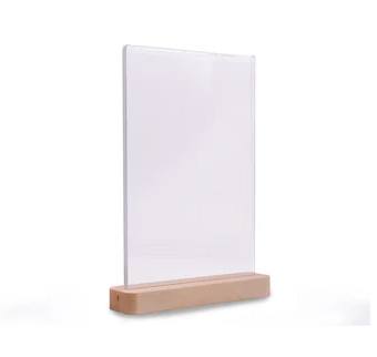 Acrylic Sign holder T Shape Wooden Base display Stand A3 Vertical