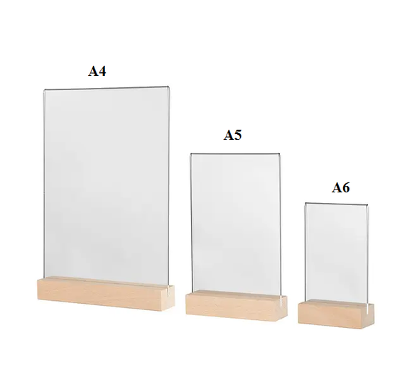 Acrylic Sign holder T Shape Wooden Base display Stand A4 Vertical