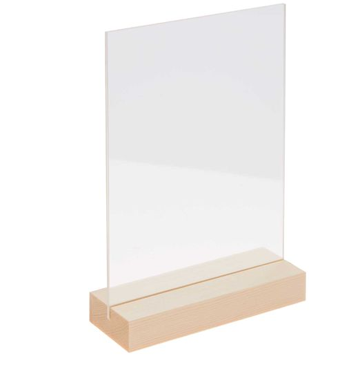Acrylic Sign holder T Shape Wooden Base display Stand A5 Vertical