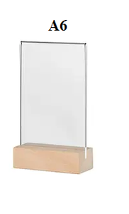 Acrylic Sign holder T Shape Wooden Base display Stand A6 Vertical