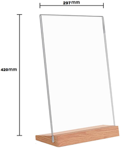 L Shape Wooden Base Stand A3 Acrylic Ad Frame Vertical
