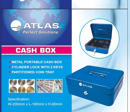 Atlas Cash box W200 x L160 x H90mm Blue