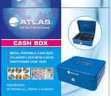 Atlas Cash box W200 x L160 x H90mm Blue