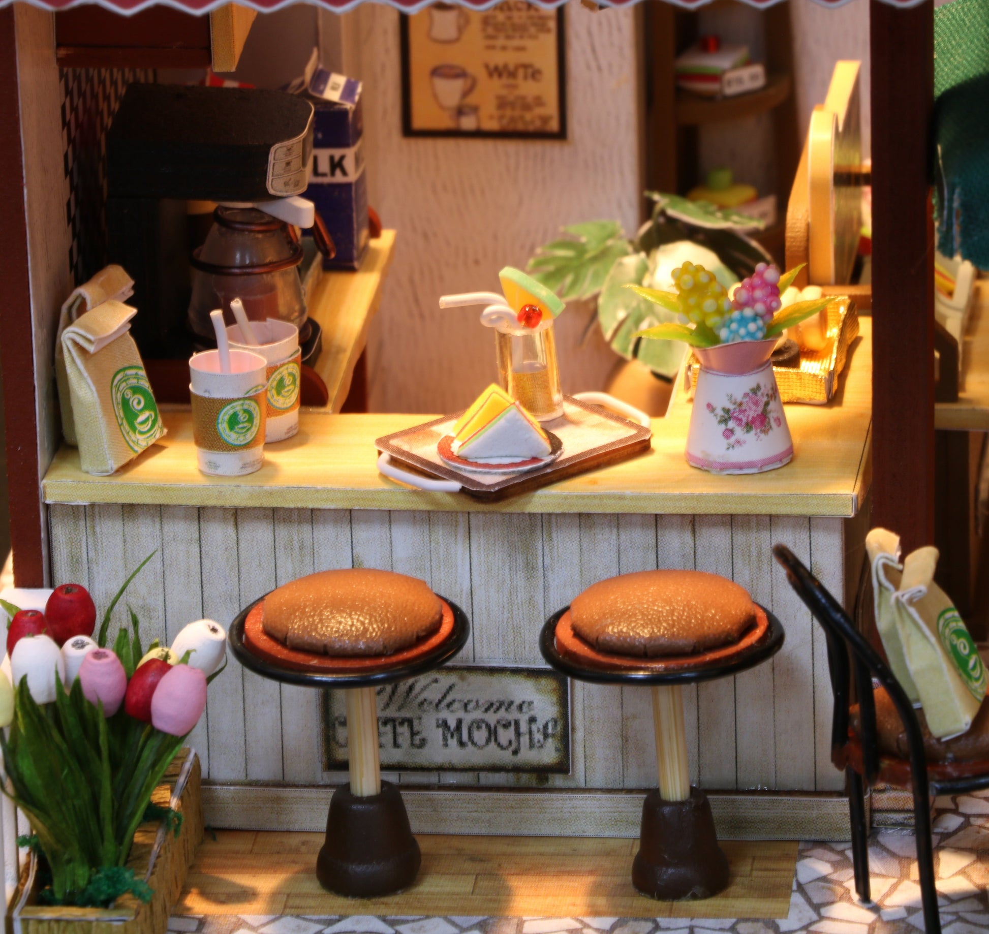 Birthday Gift 3D Wooden Doll House Miniature Toy - Coffee Store - Nejoom Stationery