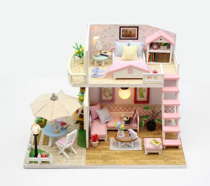 Birthday Gift 3D Wooden Doll House Miniature Toy - Pink Loft - Nejoom Stationery