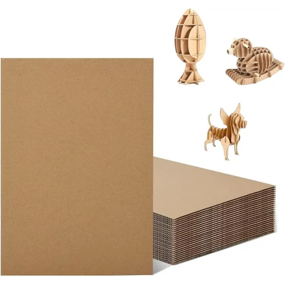 Corrugated Cardboard Sheets, A4 Size, 20-Pack, Brown, for Crafts, DIY