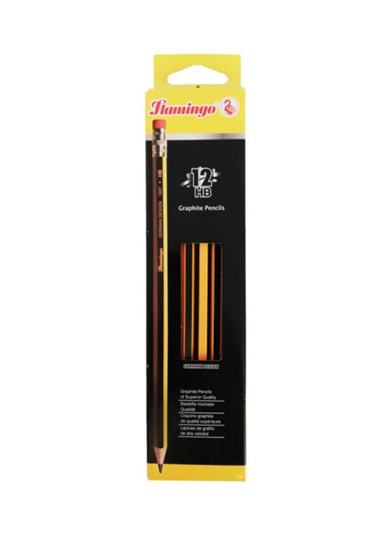 Flamingo Graphite  12 HB -Piece Pencil Set Black - Nejoom Stationery