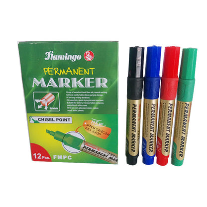 Flamingo Permanet Marker Chisel 12 pcs - Nejoom Stationery