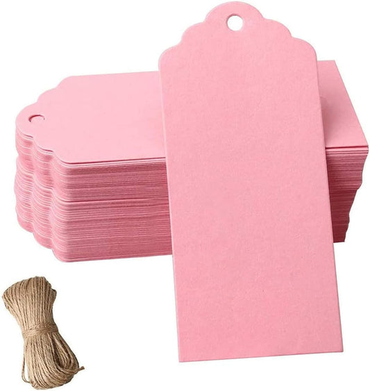 Kraft Paper Tag with 10m jute thread 100pcs pink