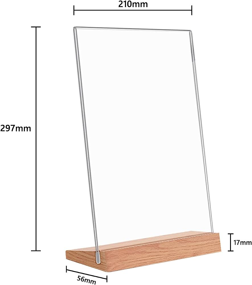 L Shape Wooden Base Stand A4 Acrylic Ad Frame Vertical - Office Supply