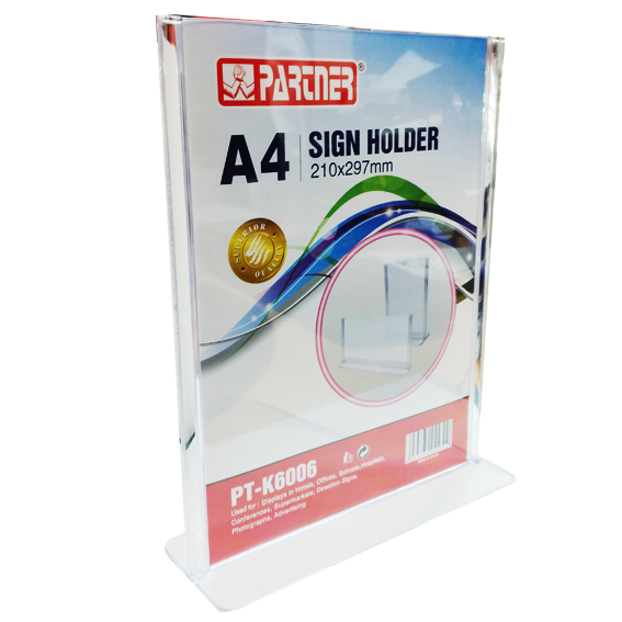 Partner A4 Acrylic Sign Holder 210X297 mm T Shape Horizontal & Portarit - Nejoom Stationery