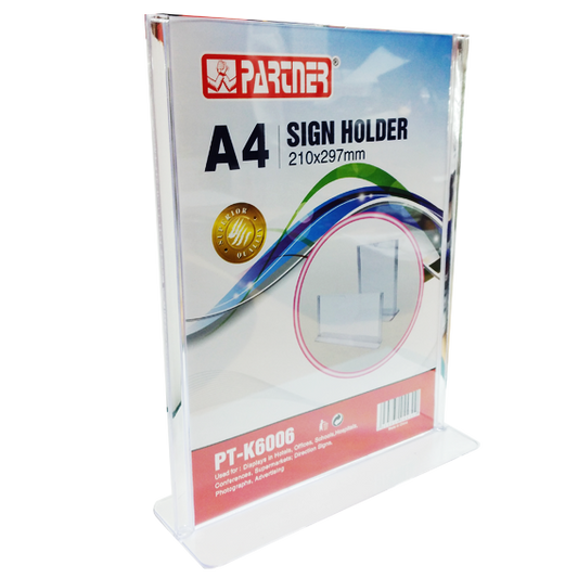 Partner A4 Acrylic Sign Holder 210X297 mm T Shape Horizontal & Portarit - Nejoom Stationery