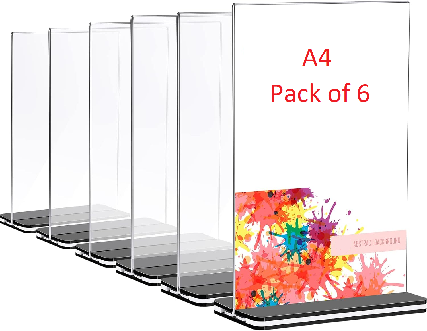 Partner A5 Acrylic Sign Holder 210X297 mm T Shape Vertical Black Base Pack of 6