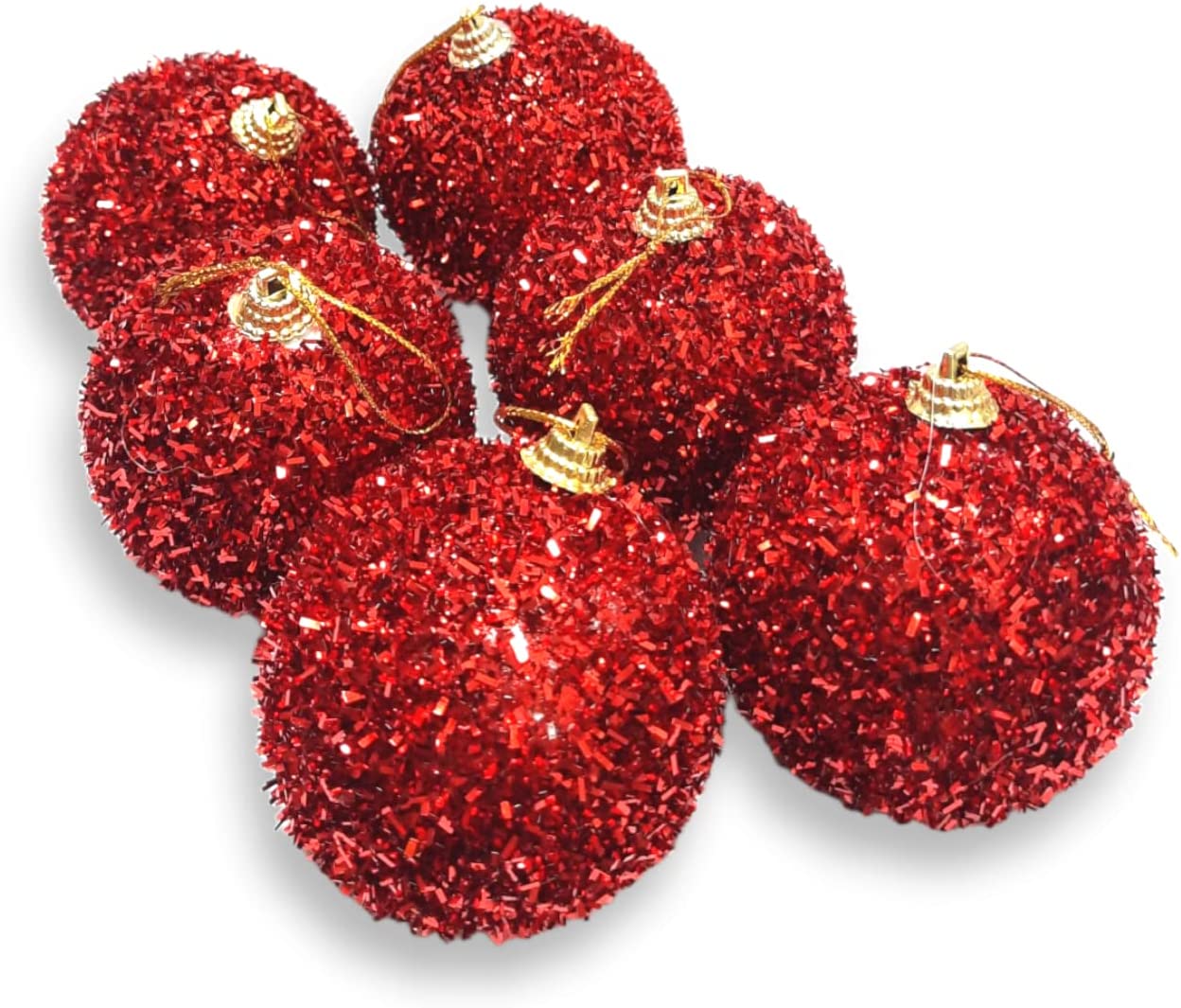 PARTY TIME - Christmas Ball Red Flaky Foil Tinsel Design 6 pcs (8CM.)