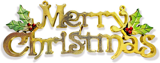 PARTY TIME - Merry Christmas Signs Decorative Glitter Gold Hanging