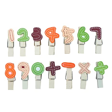 Sadaf Decorative Wooden Clips Set of 14 Decorative Numbers - Nejoom Stationery