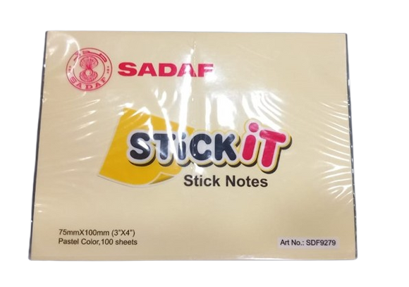 Sadaf StickIt Sticky Notes, 75mm x 100mm, 100 Sheets, Pastel Colour