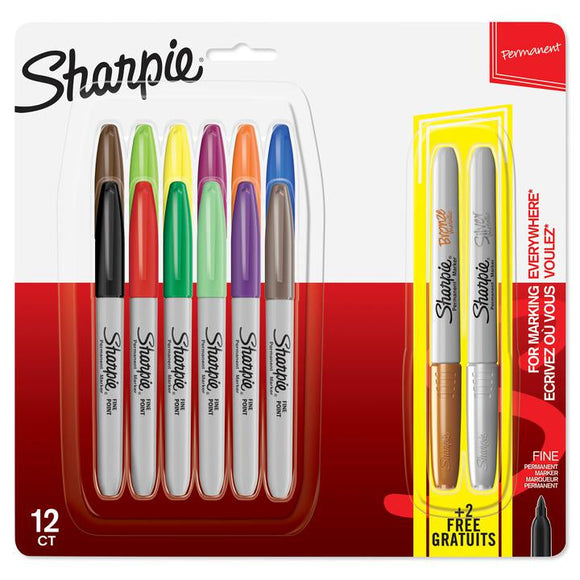 Sharpie Permanent Markers Fine point 12 + 2 Metalic