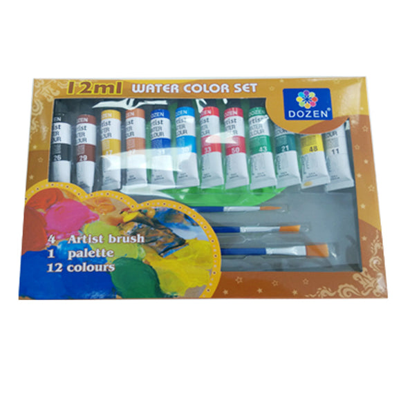 Dozen Water Color 12 Color 12 ML Tube 4 Artist Brush 1 Pallet - Nejoom Stationery