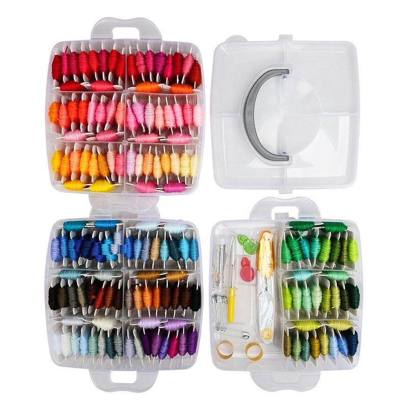 Embroidery Kit Floss Set Including 150 Colors Threads with 3-Tier Transparent Storage Box Cross Stitch Tools, Size: 19