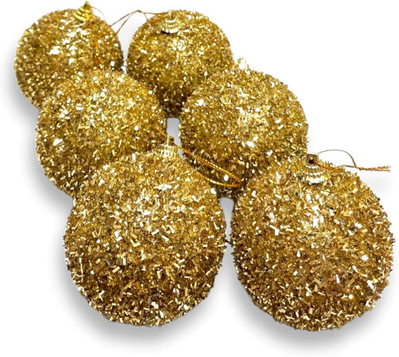 PARTY TIME -  Christmas Ball Gold  Flaky Foil Tinsel Design 6 pcs (8CM.)