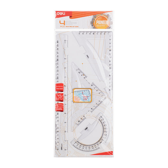 Deli Drafting Set With Ruler Squares And Protector 4pc Set - Nejoom Stationery