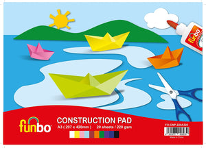 Funbo Construction Pad 220gsm, A3,20 sheets, 10 assorted colours