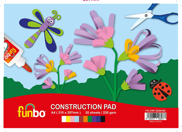 Funbo Construction Pad 220gsm, A4,20 sheets, 10 assorted colours Media 1 of 1