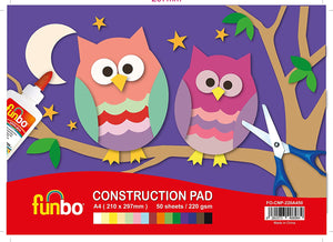 Funbo Construction Pad 220gsm, A4,50 sheets, 15 assorted colours