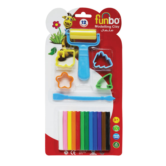 Funbo Modeling Clay 100g 12 Colours+4 Molds + 1Roller + 1T