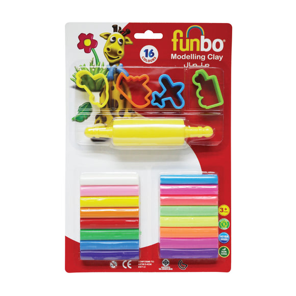 Funbo Modeling Clay 200g 16 Colours 4 Molds+1Roller