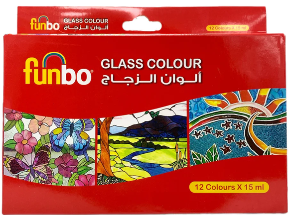 Funbo Glass cololur Paint Set 12 colours x 15ml bottles