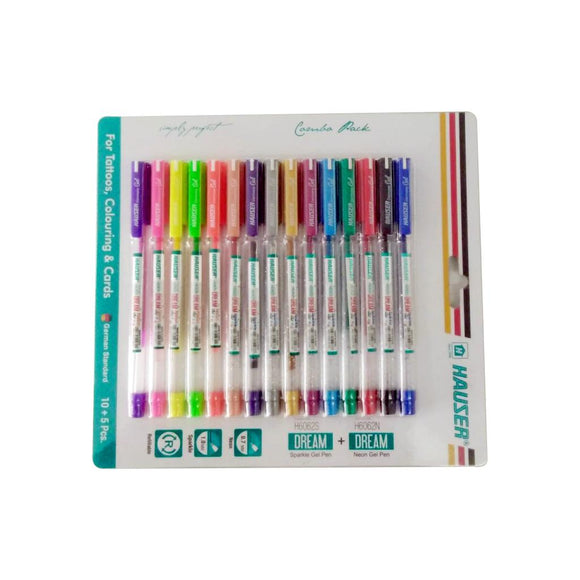 Hauser Sparkle Gel Neon Gel Pen 10+5 pcs - Nejoom Stationery