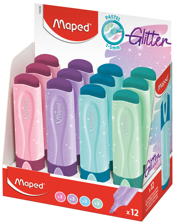 Maped Highlighter Pastel Glitter Pack 12pcs - Nejoom Stationery
