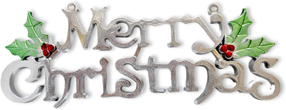 PARTY TIME - Merry Christmas Signs Decorative Glitter Silver Hanging