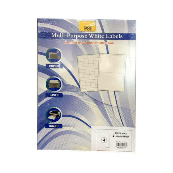 PSI Multipurpose White - 4 Labels/Sheet - Nejoom Stationery
