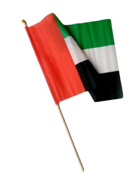 UAE National Hand Flag A4 Set of 12-Wooden Handle