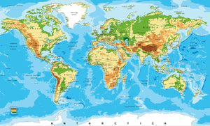 Mega-Map of the World 77.5 x 46 inches Physical Map