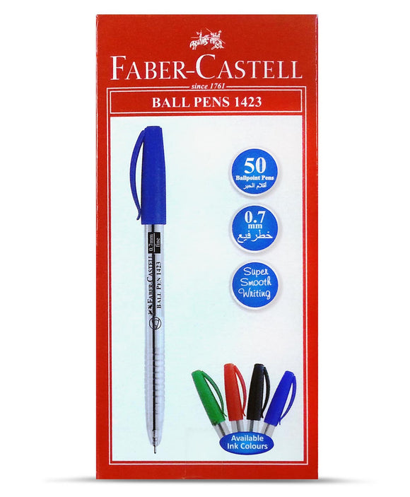 Faber Castell 0.7 mm Ball Point Pen Pack of 50 Blue,Black.Red - Nejoom Stationery