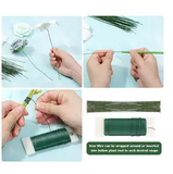 Artificial Floral Decoration Ribbon Green Tape set , Wire, Cutter, Stem, Pin