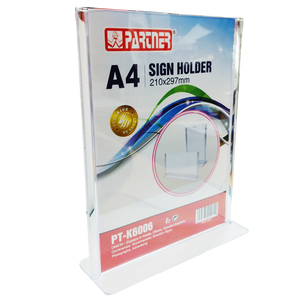 Partner A4 Acrylic Sign Holder 210X297 mm T Shape Horizontal & Portarit - Nejoom Stationery