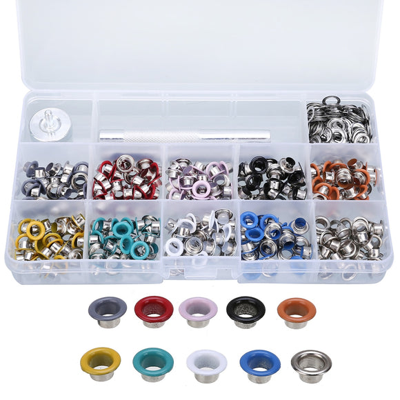 300pcs 5mm Metal Multicolor Eyelets Tools Punch Set with Punch Hole Die Hand Knocking Tools Leather Craft Clothes Accessories 