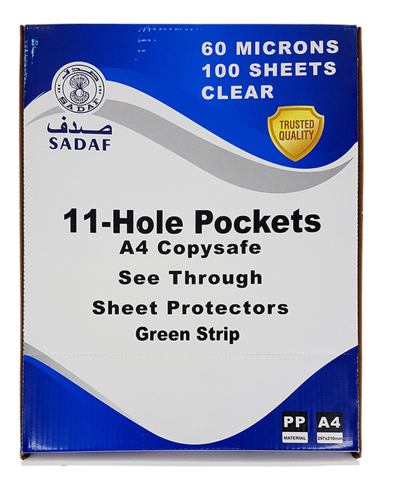 Sadaf 11 hole Punched pocket 100 sheets/pkt 60 microns